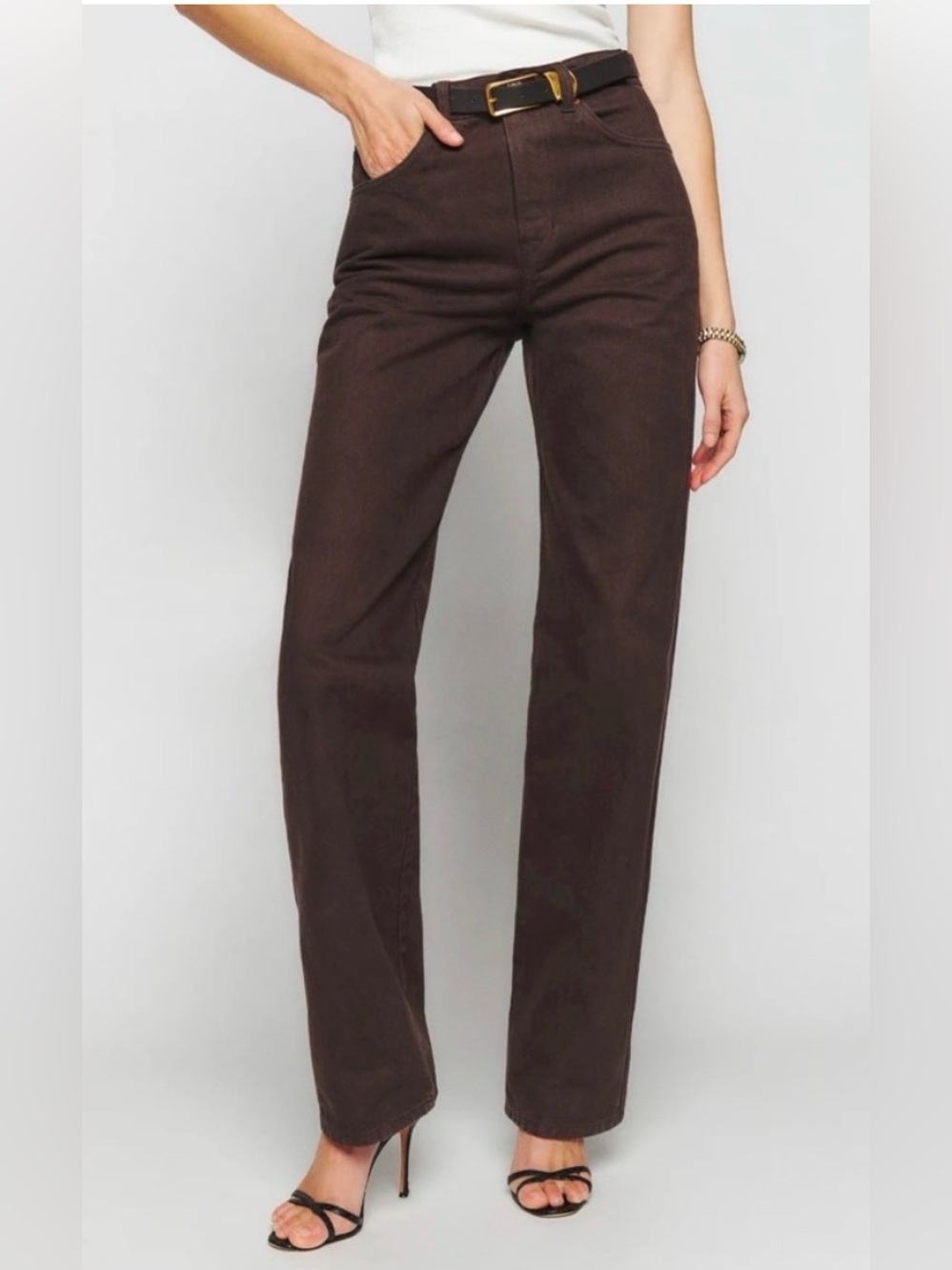 Reformation Val 90s Mid Rise Straight Jeans Mole Brown Size 31